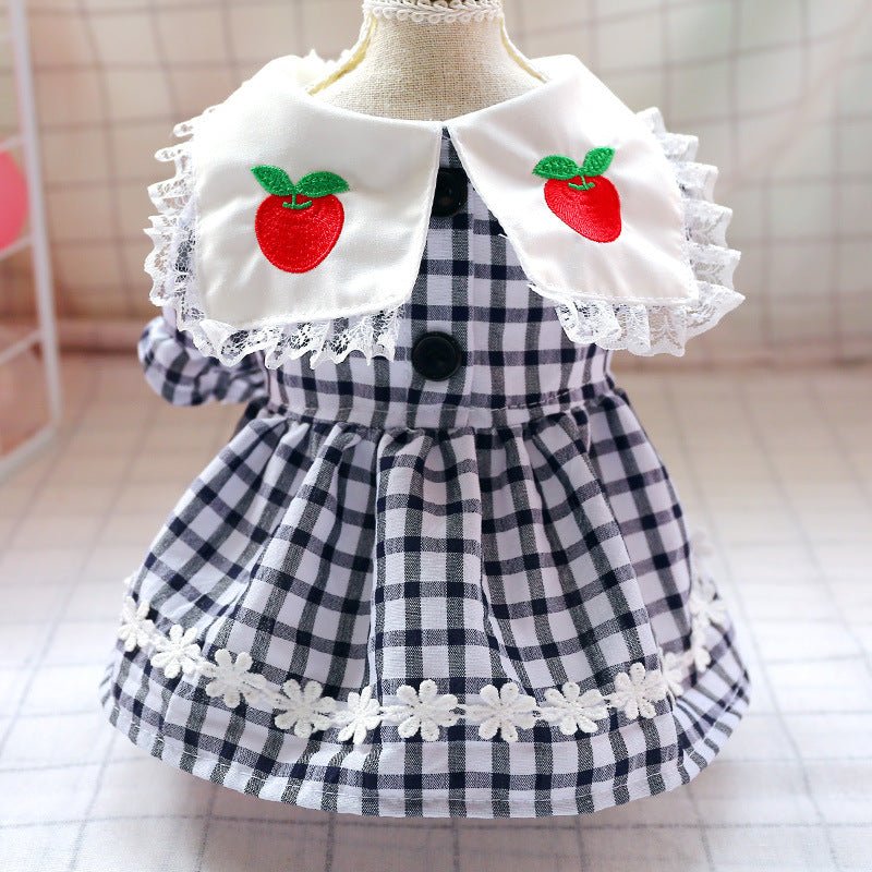 Blue Plaid Apple Elegant Dress Beautiful Princess Dress for Pets Party Wear - Image 2