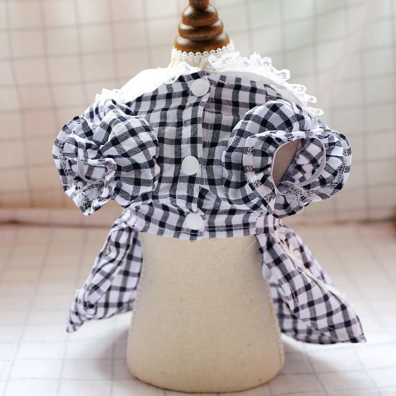 Blue Plaid Apple Elegant Dress Beautiful Princess Dress for Pets Party Wear - Image 3