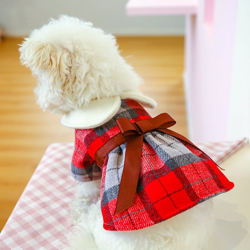 Brown Bow Red Plaid Elegant Dress Beautiful Princess Dress for Pets Party Wear - Image 2