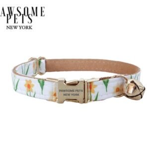 SMALL SIZE DOG & CAT COLLAR - KHAKI FLOWERS