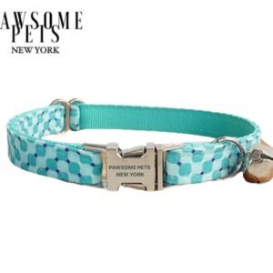 SMALL SIZE DOG & CAT COLLAR - PEACOCK BLUE STRIPE