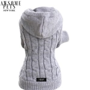 (EXTRA WARM) DOG AND CAT CABLE KNIT SWEATER WITH HAT - GREY
