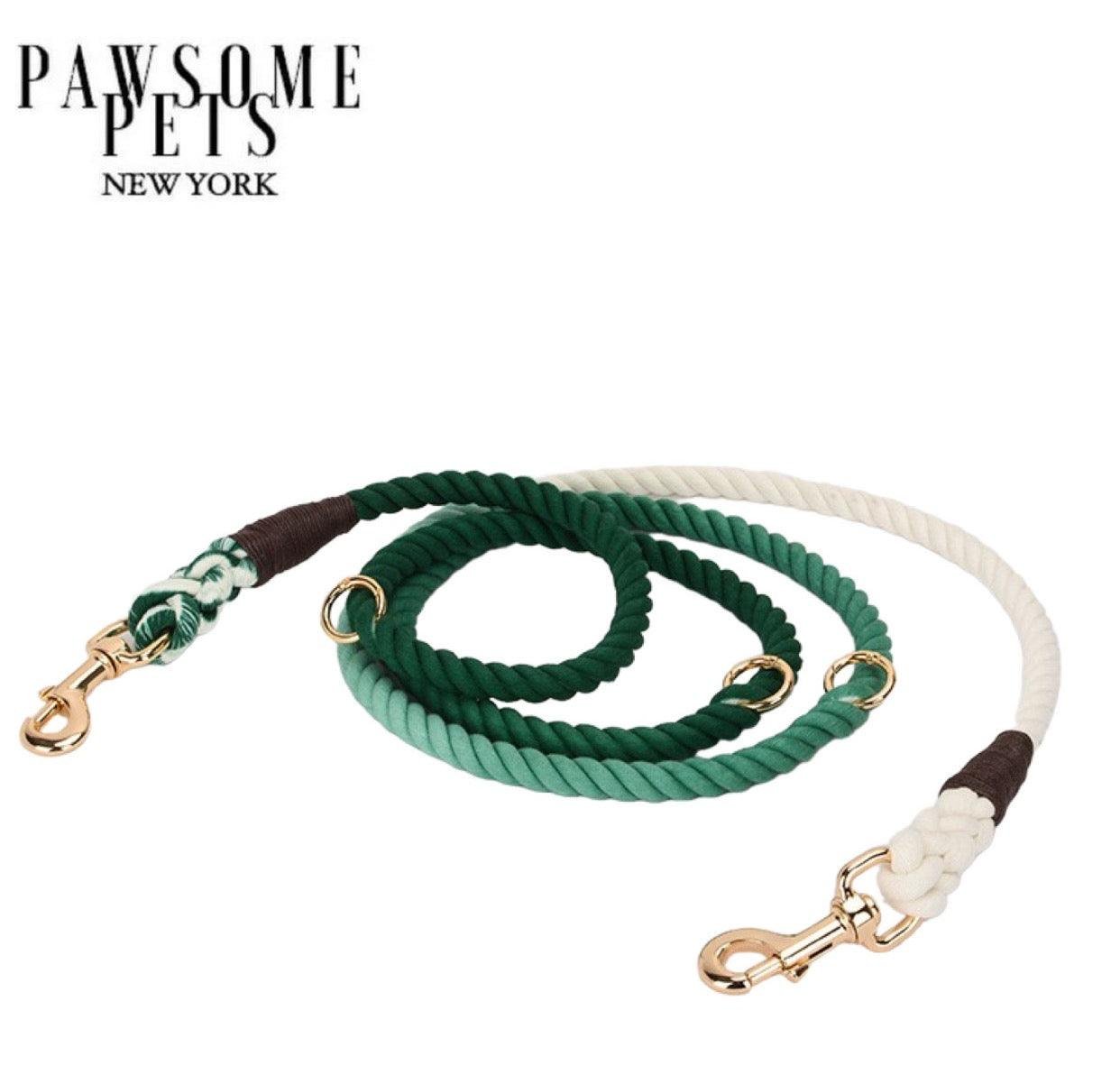 HANDS FREE DOG ROPE LEASH - OMBRE DARK GREEN