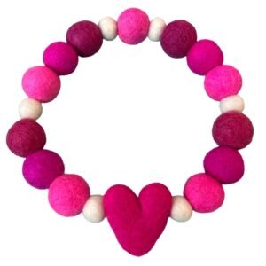 Pink Valentine Heart Pom Pom Dog Collar