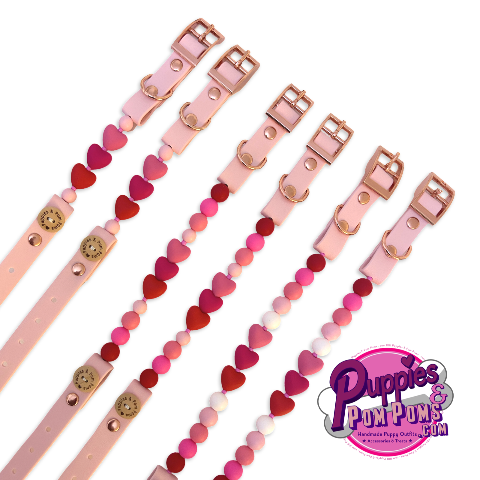 Handmade Valentine Beaded Dog Collar - Baby Pink - Image 2